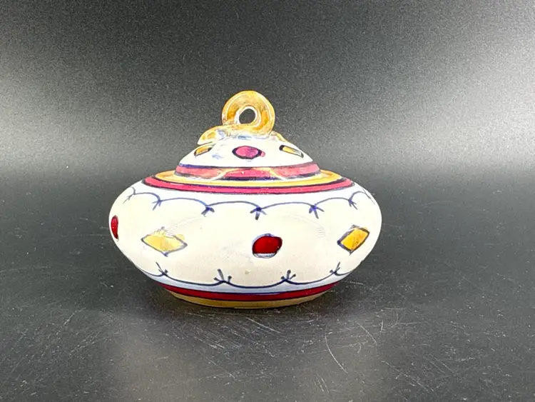 Hand Painted Italian 3.5" Ceramic Lidded Trinket Dish Made In Italy