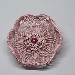 #01 Vintage Pink Wire Flower Brooch with Rhinestone Center