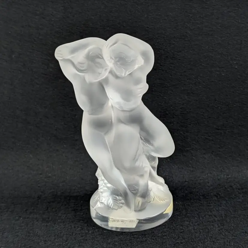 Vintage Lalique Nudes Pan & Diana Frosted Crystal France Le Faune Signed 11907