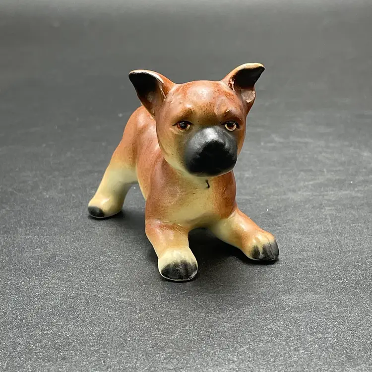 Boxer Dog Puppy Figurines Small Vintage Porcelain Set of 2