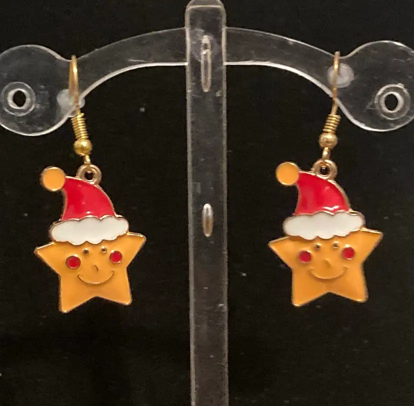 Stars Earrings! 1 3/4” drop. Gold Tone Hardware! Made By Me!