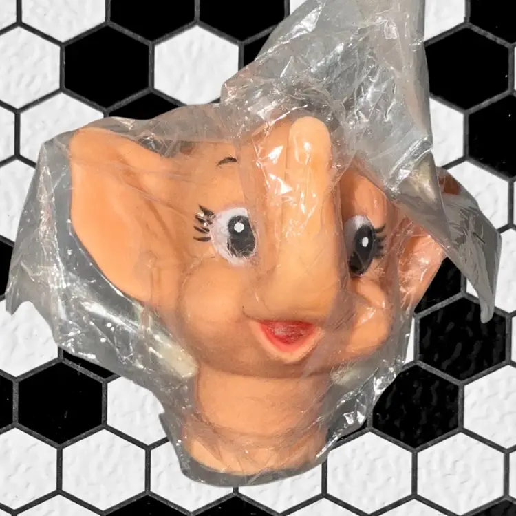 1980s Rubber Face Elephant Pixie Kitschy Doll Head NOS