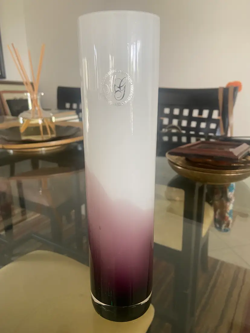 Margies Garden Art Glass Vase, 9.75" Tall