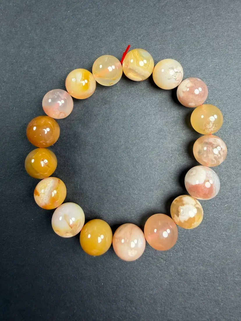 Natural Flower Agate Stretch Bracelet 11mm Beads Stone Crystal 6.25" Healing UVs