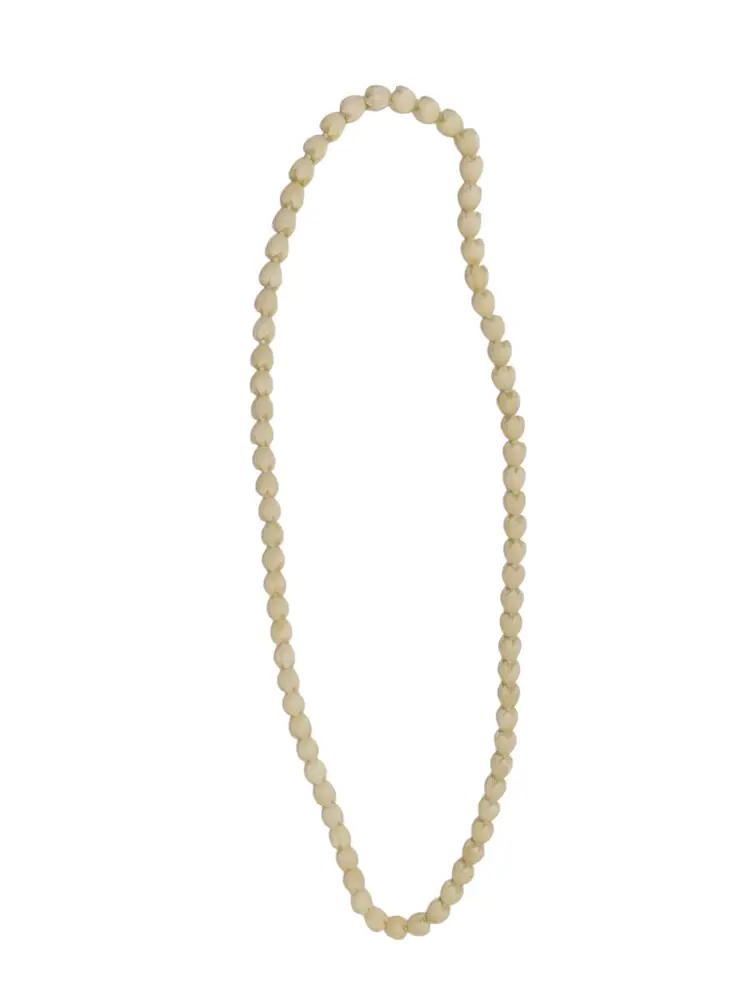 Vtg Hawaiian Carved Pikake Lotus Flower Necklace Lei Screw Back Earrings Set 20"