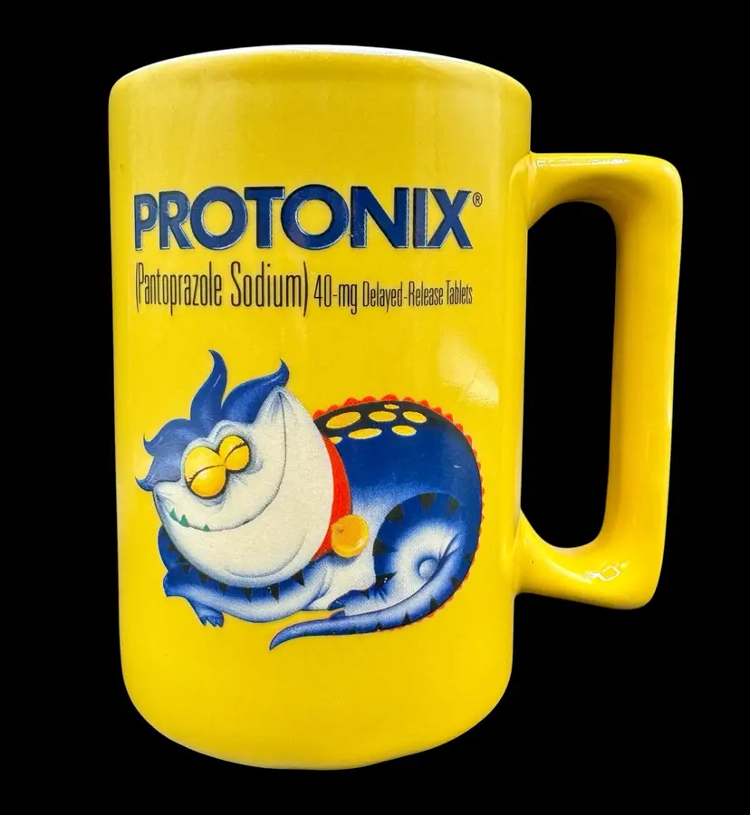 Protonix Ceramic Coffee Mug Pharmaceutical Promotional IV Medication Yellow 16oz