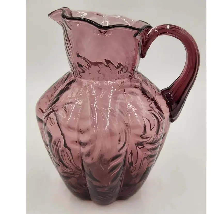 1983 Fenton Art Glass Amethyst Purple w/Design 16 Oz. Pitcher