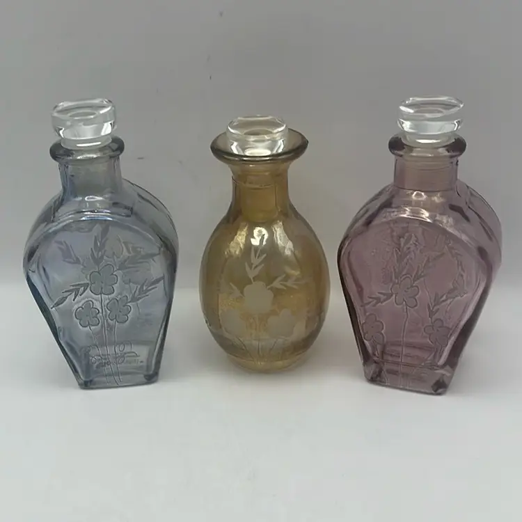 Set Of 3 Vintage Studio Crystal Perfume Bottles With Stoppers, 4-1/“ Tall To 5” Tall