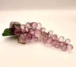 Vintage, MCM, Lucite/Acrylic, Grape Cluster with Sugared Leaves, Lt. Pink/Lilac, Ribbon for Hanging
