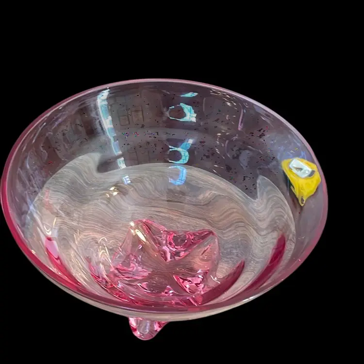 #01 - 1950's Tiffin Wisteria Swedish Optic Footed Bowl Rose Pink.5" tall 7.5" across