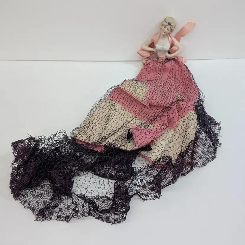 Antique Porcelain Half Doll 1920s Flapper Germany Repurposed with a Dress AS IS