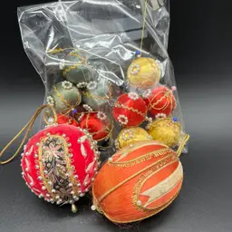 Lot Of Vintage Satin Large & Mini Ornaments