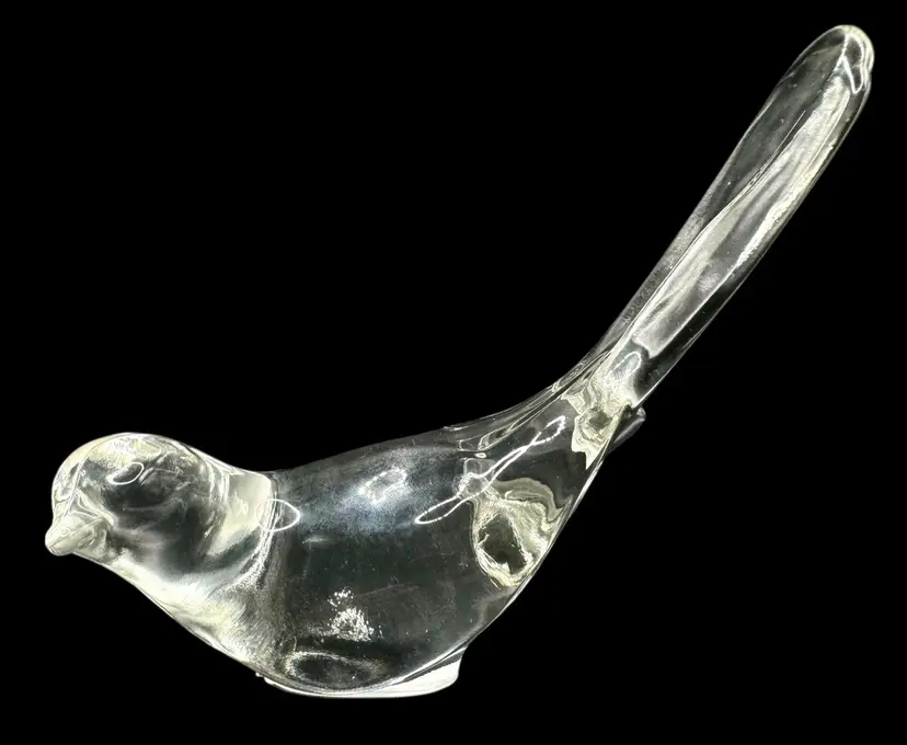 Vintage Clear Glass Long Tailed Bird of Happiness Figurine Paperweight Unmarked