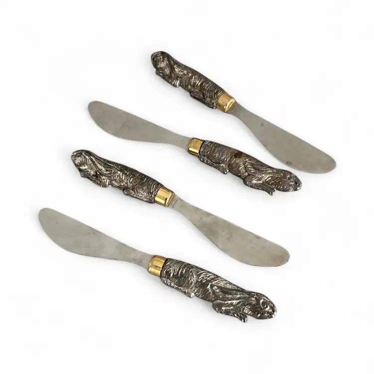 Set Of 4 Arthur Court Designs Speader Rabbit Carved Handles Stainless Steel
