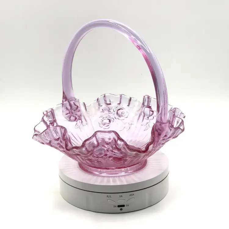 Vintage Fenton Art Glass Cabbage Rose Basket 1967 Ruffled Edge Dusty Rose Pink