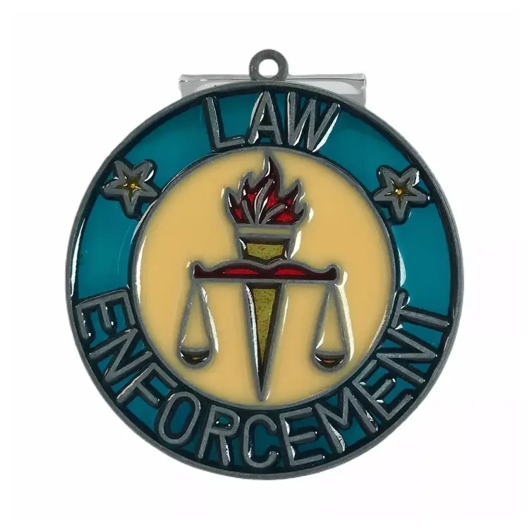 Vintage Stained Glass Suncatcher Law Enforcement Hanging Ornament Stars Emblem