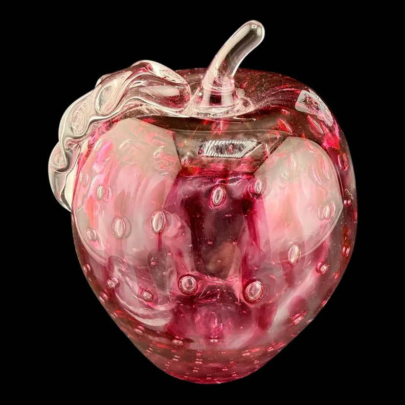 Strawberry Bubble Seed Glass Paperweight 5.4”