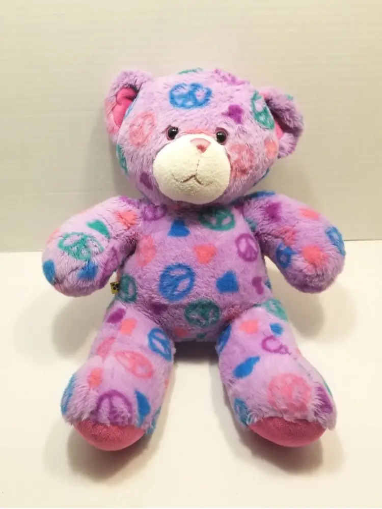 Build A Bear Peace Sign Teddy Bear 15” Plush Purple Stuffed Animal