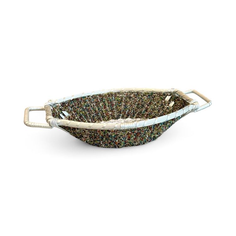 Oblong Seed Bead Metal Wire Wrapped Multicolor Basket - Made In India