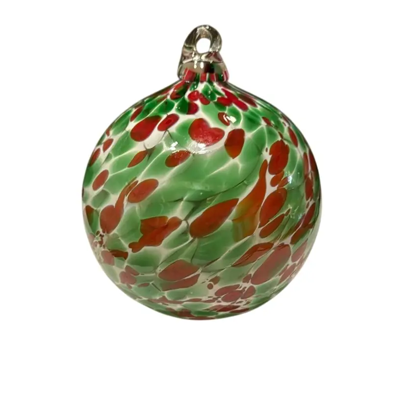 Handblown Shawn Everette Art Glass Christmas Red Green Ornament Suncatcher - 4”