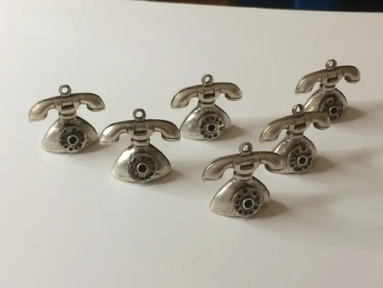 #3 6 Metal Telephone Charms with Turning Dials 3/4" tall x 3/4" wide.
