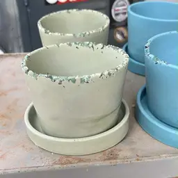 Concrete Planter And Tray With Gemstones