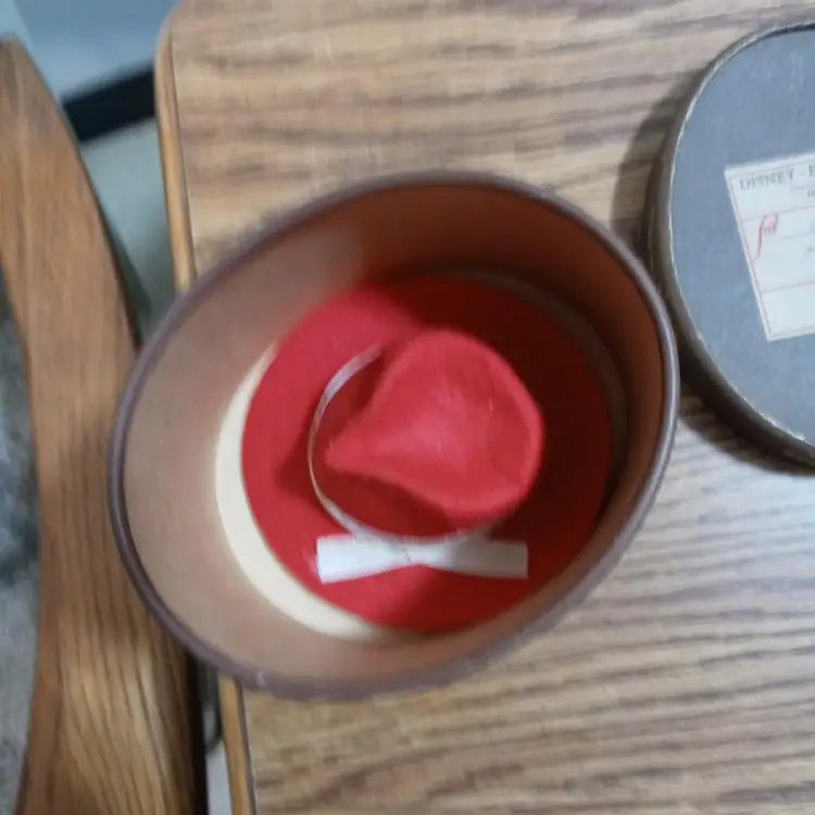 Antique Disney Red felt Fedora Hat & Box 1920's Sample