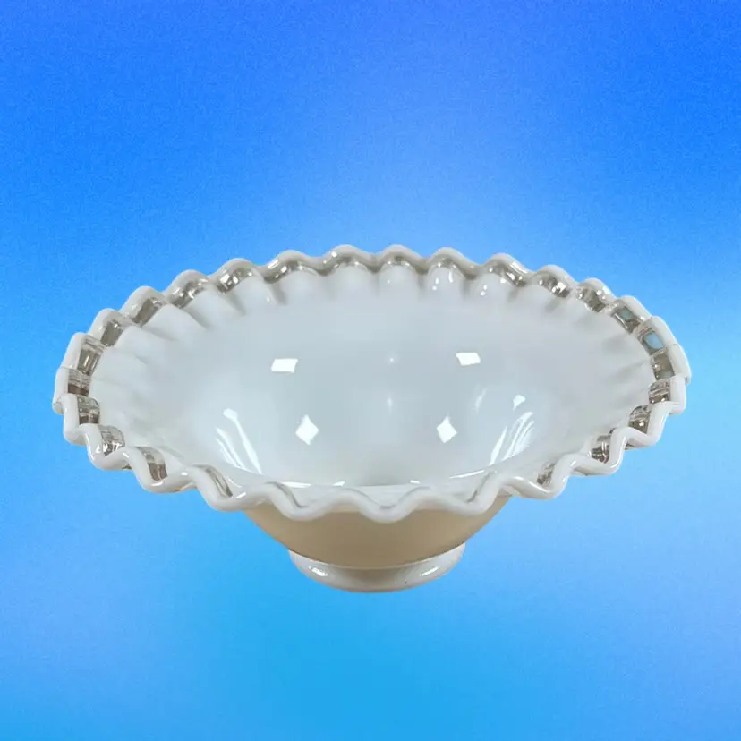 Fenton Crystal Crest Milk Glass Ruffled Edge Bowl 7" x 3" Pre 1971