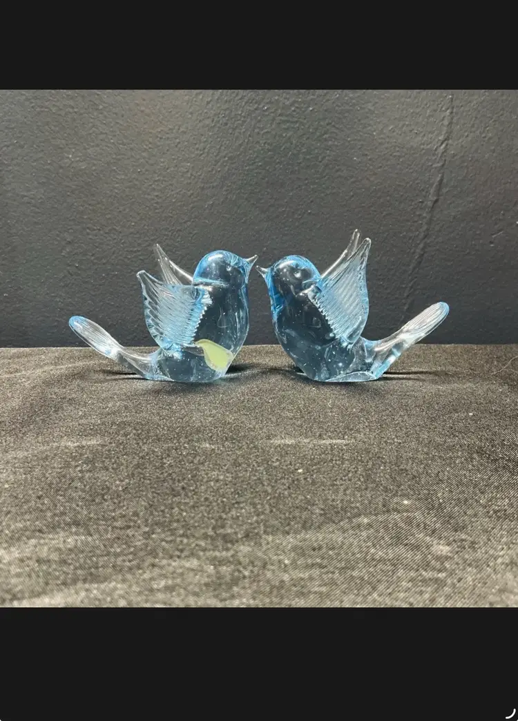 Pair of Vintage Swedish Ryds Art Glass Blue Birds – Scandinavian Figurines