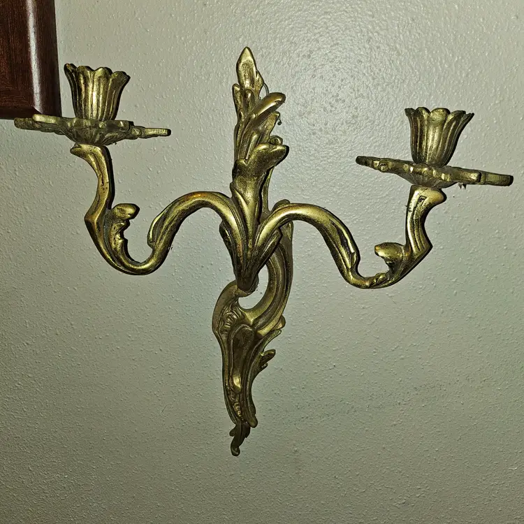 Antique Ornate French Louis XV Rococo Solid Brass Candle/ Wall Sconces Set of 2 Epic Find w/Patina