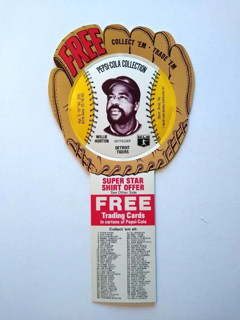 Pepsi-Cola Baseball Trading Card 1977 Willie Horton Detroit Tigers MLB Diecut