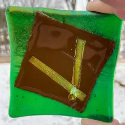 Fused Glass Trinket Dish With Dichroic. Signed David Wheeler.