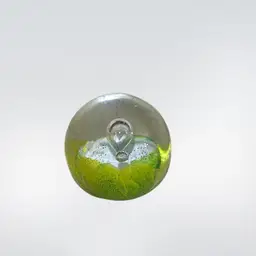 2025 Signed Wilkerson Glass Yellow, Green, White Flower Paperweight