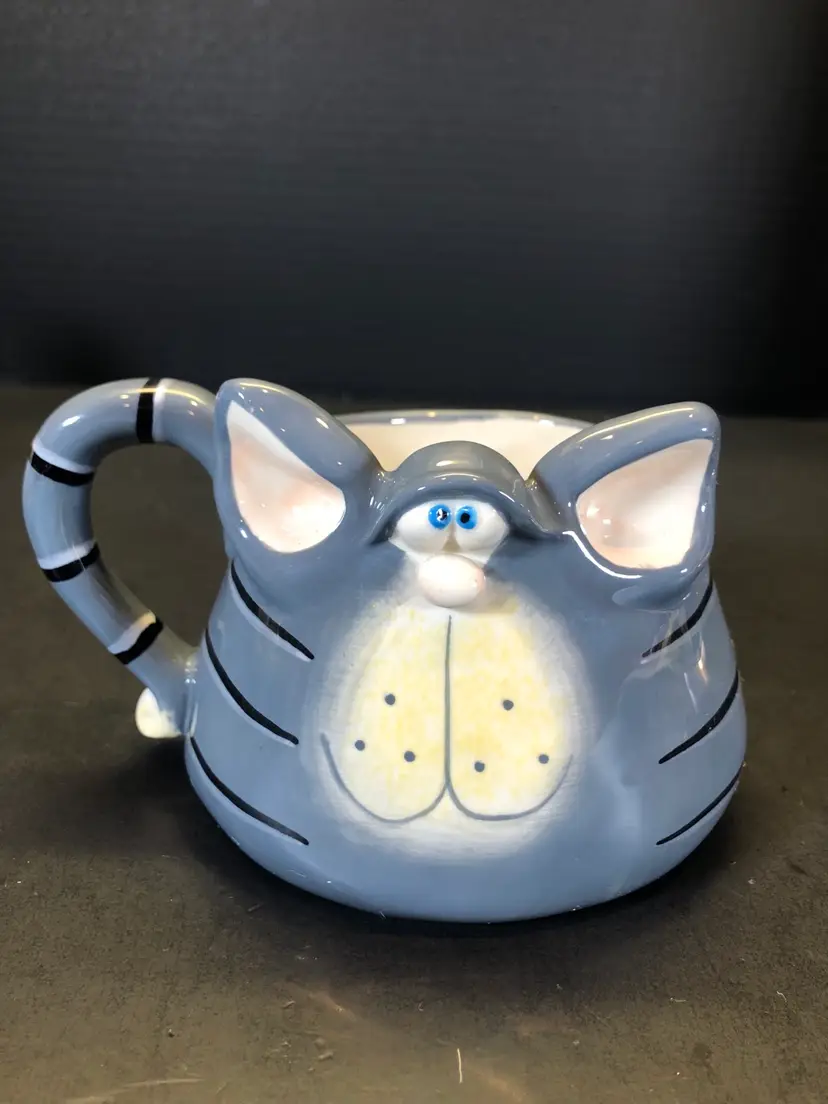 Douglas Ceramic Quirky Cat Mug Gray Black Stripe
