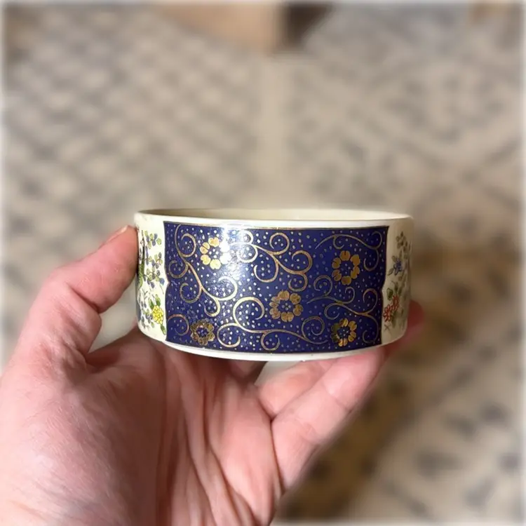 Hand-Painted Peacock Dish / Trinket / Bowl with Cobalt and Gold Details - Gold Gilding