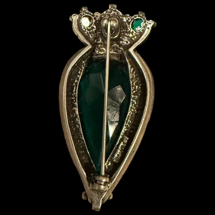 Miracle Celtic Heart Green Rhinestone Brooch 2”