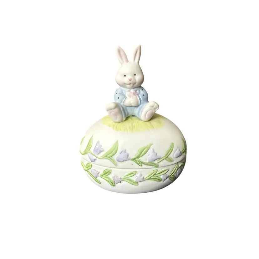 Vintage Easter Porcelain Candy Dish Trinket Catch All Bunny Rabbit In Box
