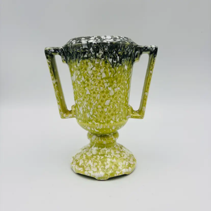Vintage Handled Ceramic Urn-Style Vase Lava Glazed Pottery Green