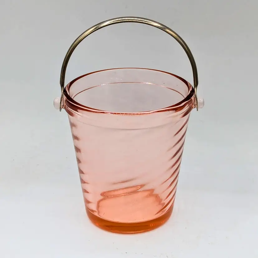Art Deco Pink Glass Small Swirl Ice Bucket