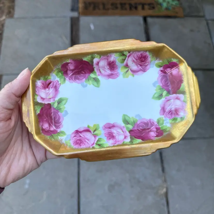 Vintage Royal Albert Bone China Rose Gold Trim Trinket Catchall Tray Dish