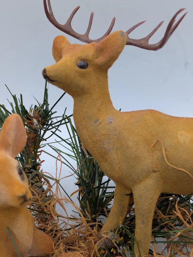 Vintage Mid-Century Flocked Christmas Deer Family - Set of 3 Buck Doe Fawn