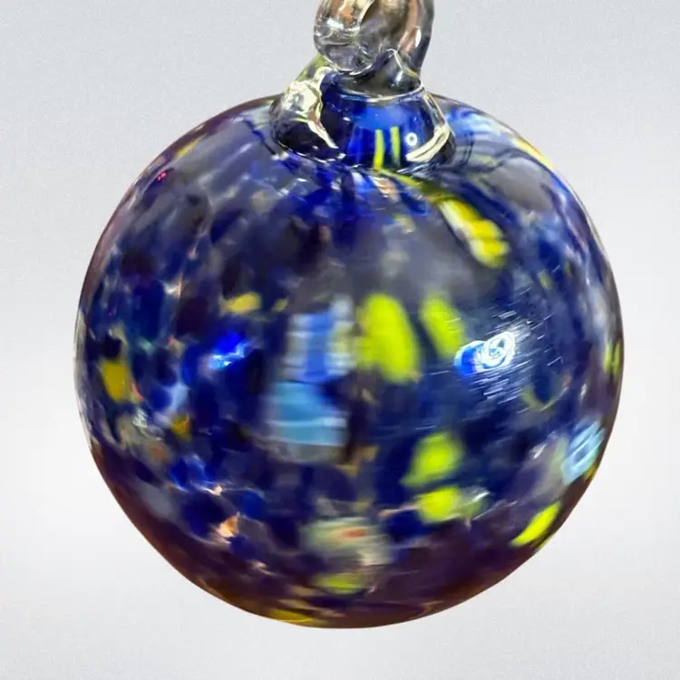 Cobalt Blue With Yellow Milifore Glass Orb