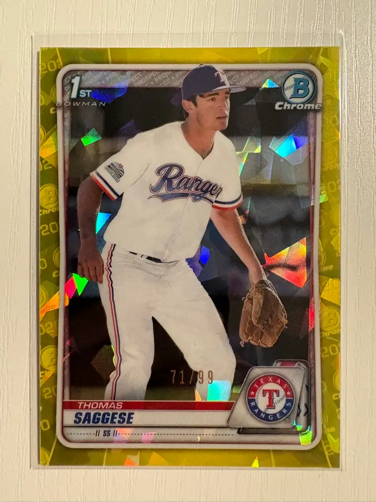 2020 Bowman Draft Sapphire Thomas Saggese 1st Bowman Yellow Refractor /99
Texas Rangers St. Louis Cardinals