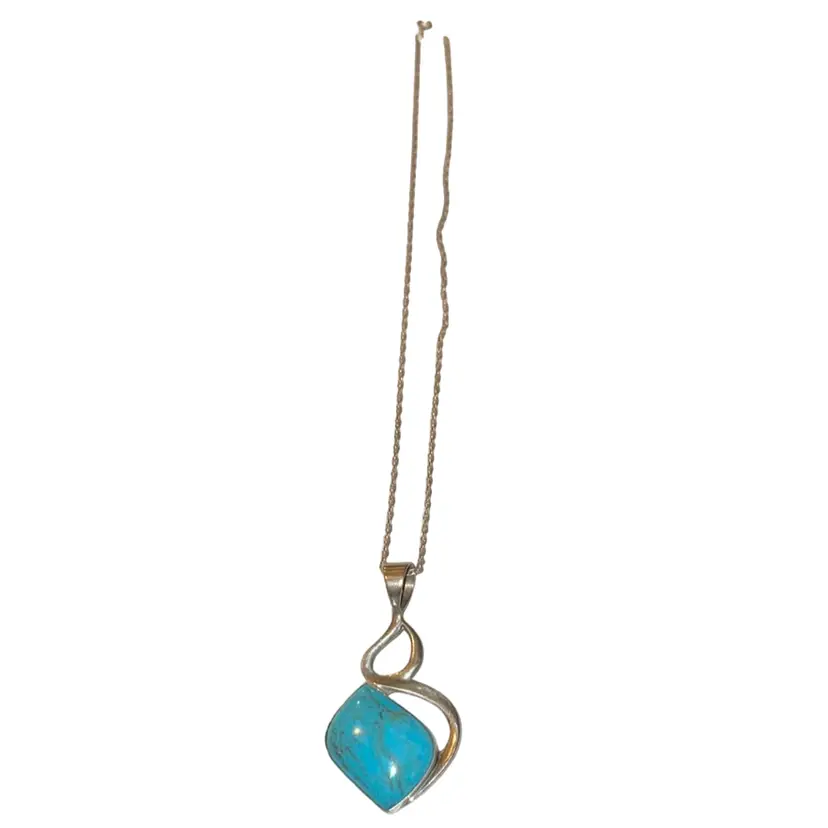 Designer Necklace Signed DJ Or DT And Marked 925 With a turquoise pendant  Over 11” Long (READ)