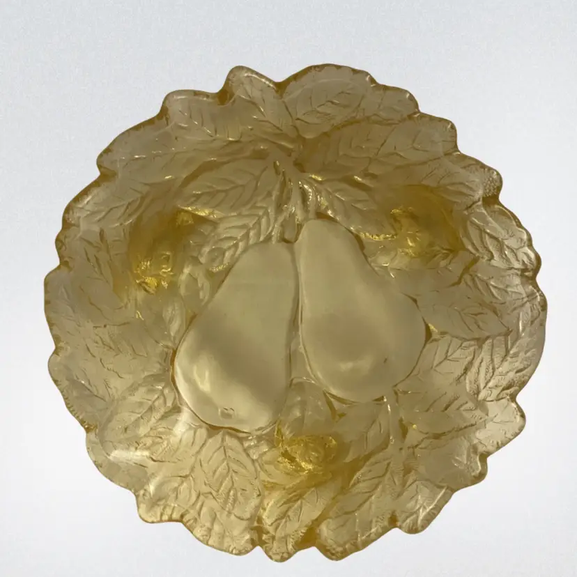 Vintage Tiara Indiana Glass Yellow Mist Sweet Pear Three Footed Candy Dish Bowl