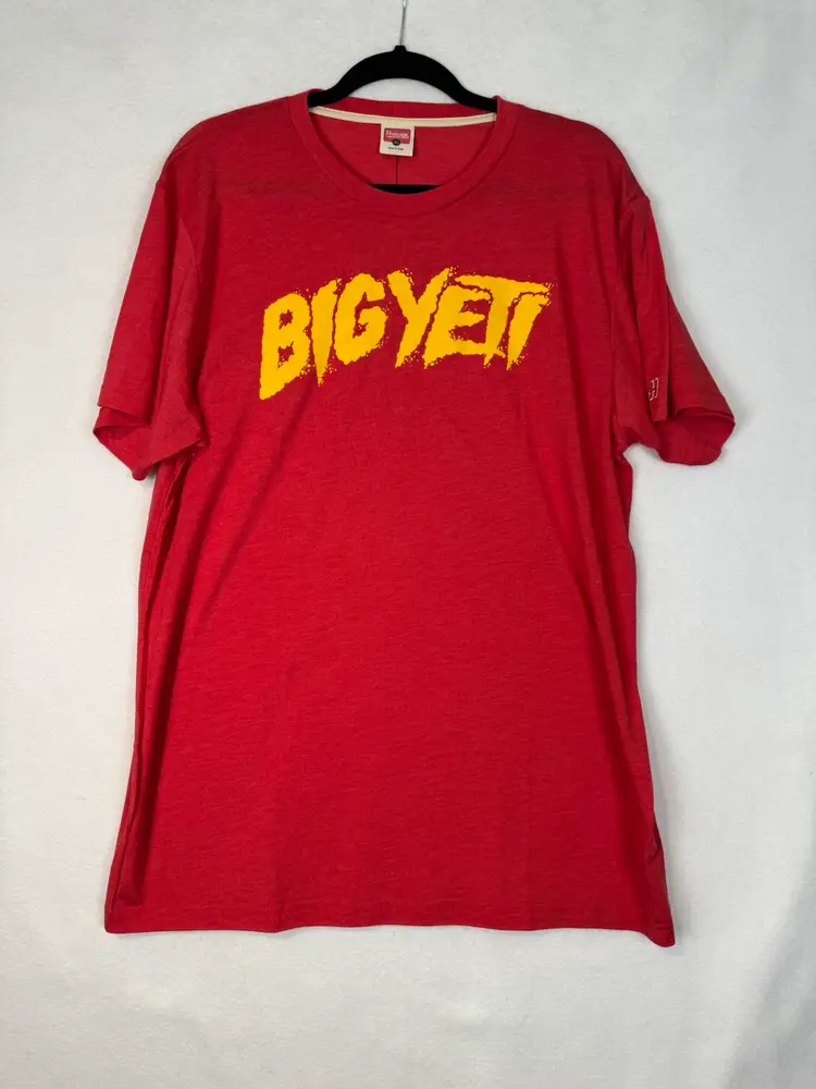 New Heights Jason Travis Kelce Men's Red BIG YETI shirt Chiefs Eagles XL