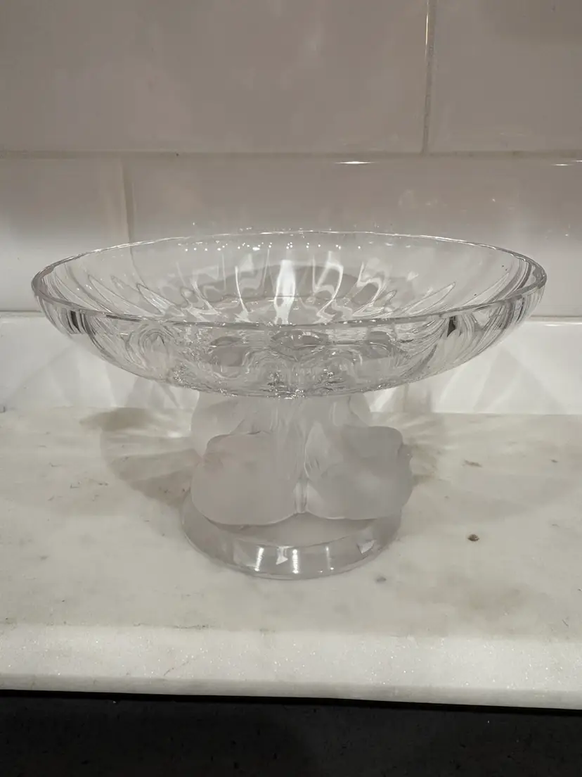 LALIQUE Crystal 'Nogent' Sparrow Birds Pedestal Compote/Candy Dish