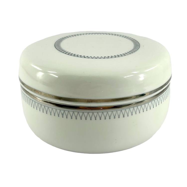 Vintage Rörstrand Silva Porcelain Trinket Dish With Lid Silver Trim Sweden