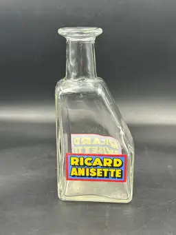 Vtg French Ricard Clear Glass W Logo Anisette Carafe Bottle Decanter Bar/man Cave Decor