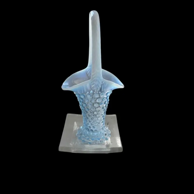 Vintage Duncan & Miller Hobnail Blue Opalescent Basket - 10” Tall